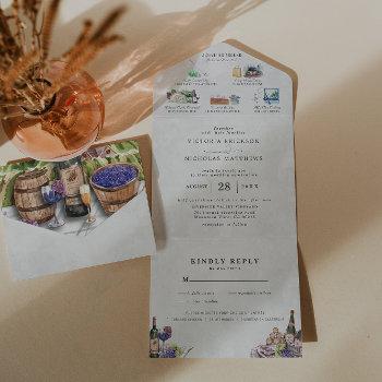 elegant wine vineyard all in one wedding invite