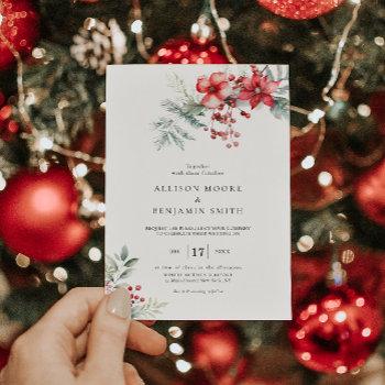 elegant winter berry poinsettia wedding  invitation