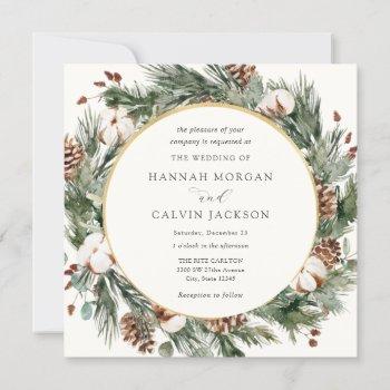 elegant winter evergreen wedding invitation