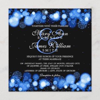 elegant winter wedding blue lights invitation