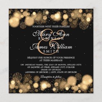 elegant winter wedding gold lights invitation