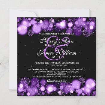 elegant winter wedding purple lights invitation