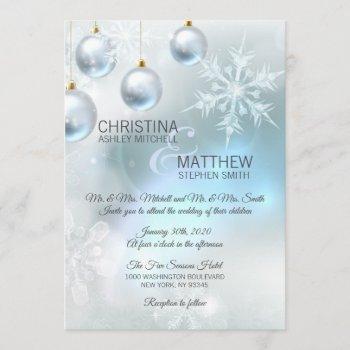 elegant winter wonderland blue snowflakes wedding invitation