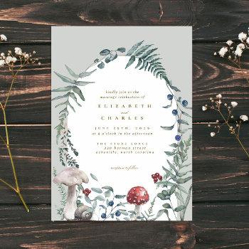 elegant woodland mushroom fern wedding invitation