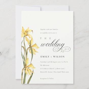 elegant yellow daffodil watercolor wedding invite