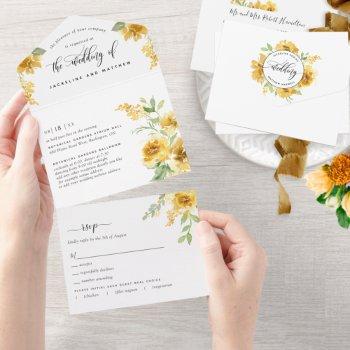 Small Elegant Yellow Floral Wedding Tear Off Rsvp All In One Front View