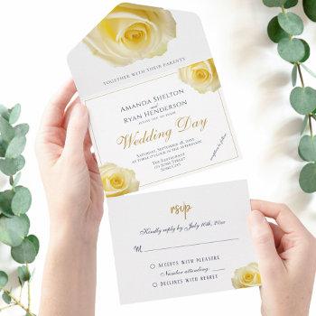 elegant yellow rose floral wedding all in one invitation
