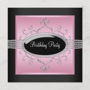 elegnat pink black birthday party invitations