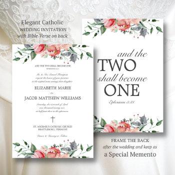 elizabeth elegant pink flowers catholic wedding invitation