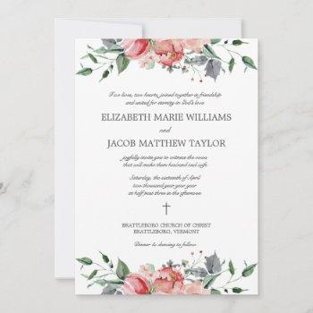 elizabeth elegant pink flowers christian wedding invitation