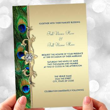 emerald green and gold peacock wedding invitation
