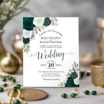 emerald green floral budget wedding invitation