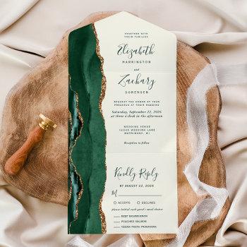 emerald green gold ivory meal options wedding all in one invitation