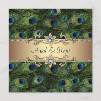 emerald green gold royal indian peacock wedding invitation