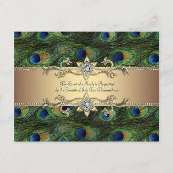 emerald green gold royal indian peacock wedding invitation postcard
