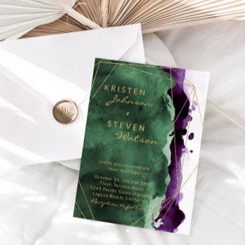 emerald green & plum purple wedding invitation