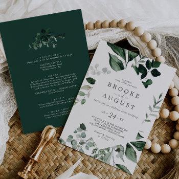 emerald greenery all in one wedding invitation