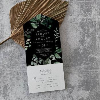 emerald greenery | black wedding all in one invitation