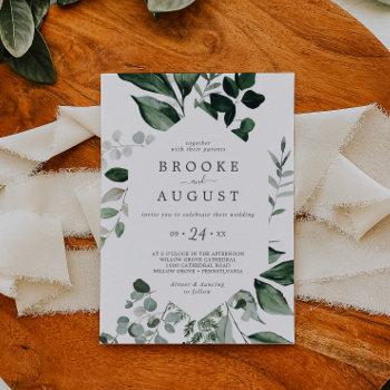 emerald greenery casual wedding invitation