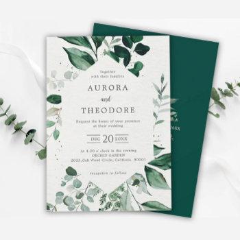 emerald greenery eucalyptus botanical wedding invitation