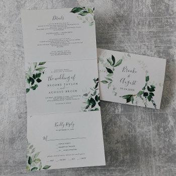 Small Emerald Greenery | Gray Photo Wedding All In One Tri-fold Front View