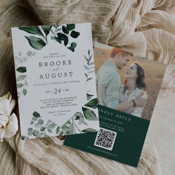 Small Emerald Greenery Photo Qr Code Back Wedding Front View
