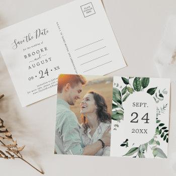 Small Emerald Greenery Photo Save The Date  Post Front View
