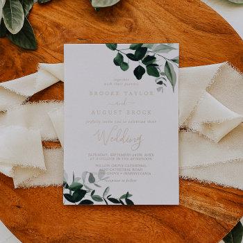 emerald greenery | rose gold foil wedding foil invitation