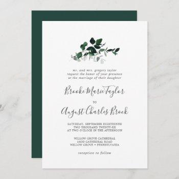 emerald greenery traditional wedding invitation