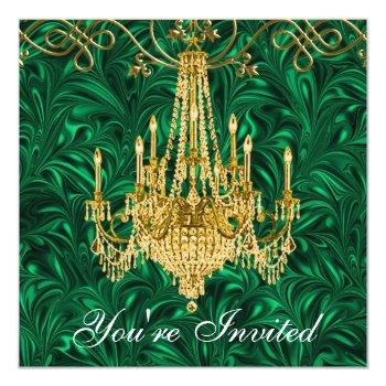 Small Emerald Kelly Green Gold Chandelier Party Front View