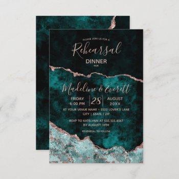 emerald & rose gold agate wedding rehearsal dinner invitation