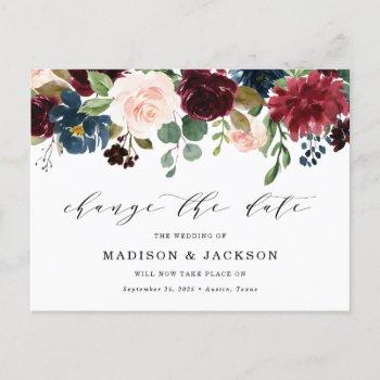 Small Enchanted Floral Change The Date Wedding Announcement Post Front View