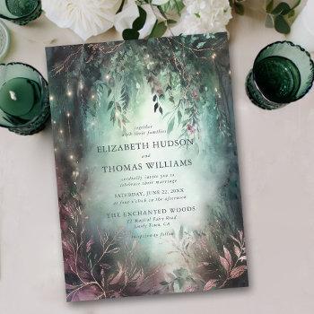 enchanted forest gold vines mauve magical wedding invitation
