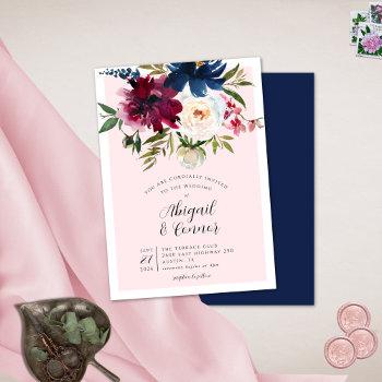 enchanted garden pink blush burgundy navy invitation