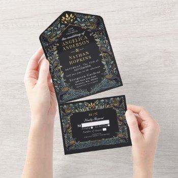 enchanted gothic raven floral wedding all in one invitation