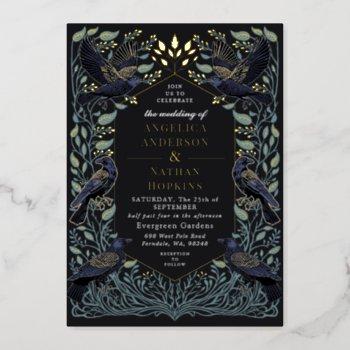 Small Enchanted Gothic Raven Floral Wedding Foil Front View