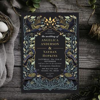 enchanted gothic raven floral wedding invitation