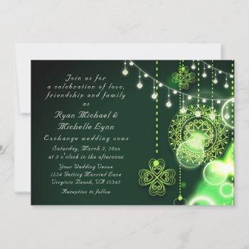 enchanting celtic clovers and lights irish wedding invitation