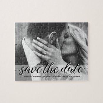 Small Engagement Wedding Photo Save The Date Jigsaw Puzzle Front View