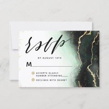 Small Ethereal Mist Ombre Emerald Green Moody Wedding Rsvp Front View