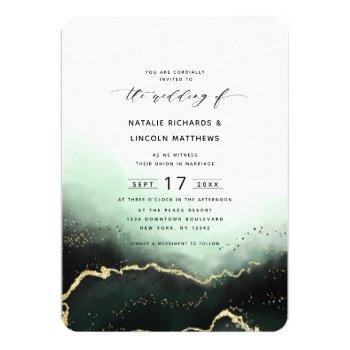 Small Ethereal Ombre Emerald Gold Foil Script Wedding Front View