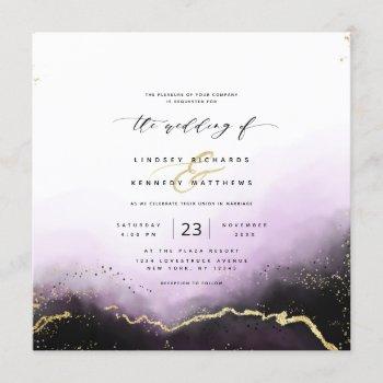 ethereal ombre purple gold luxury square wedding invitation