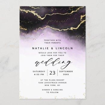 ethereal ombre purple watercolor moody wedding invitation
