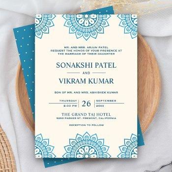 Small Ethnic Cream And Blue Mandala Indian Wedding Front View