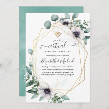 eucalyptus anemone geometric virtual wedding invitation