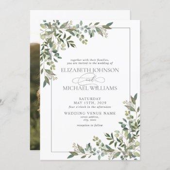 eucalyptus botanical sage green photo wedding invitation