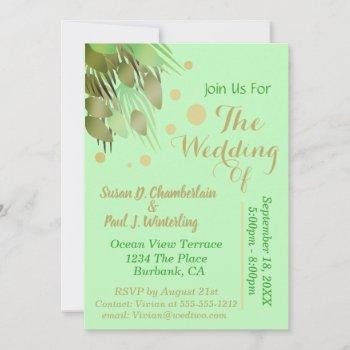 eucalyptus coral greenery green & gold wedding  invitation