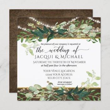 eucalyptus foliage rustic lights winery wedding invitation