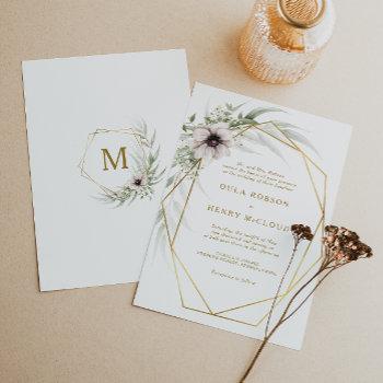 eucalyptus gold geometric wedding invitation