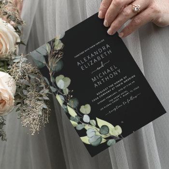 eucalyptus greenery black wedding invitation